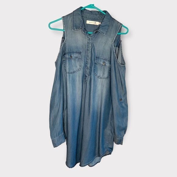 New Billy T Chambray Blue Denim Jean‎ Shirt Dress Cold Shoulder Lightweight - Picture 3 of 9